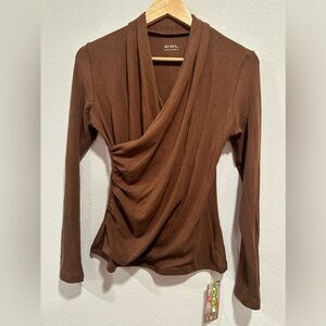 OGL Move Surplice Long Sleeve Top in Sweet Hazelnut